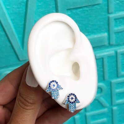 Aretes Hamsas Azul Turquesa